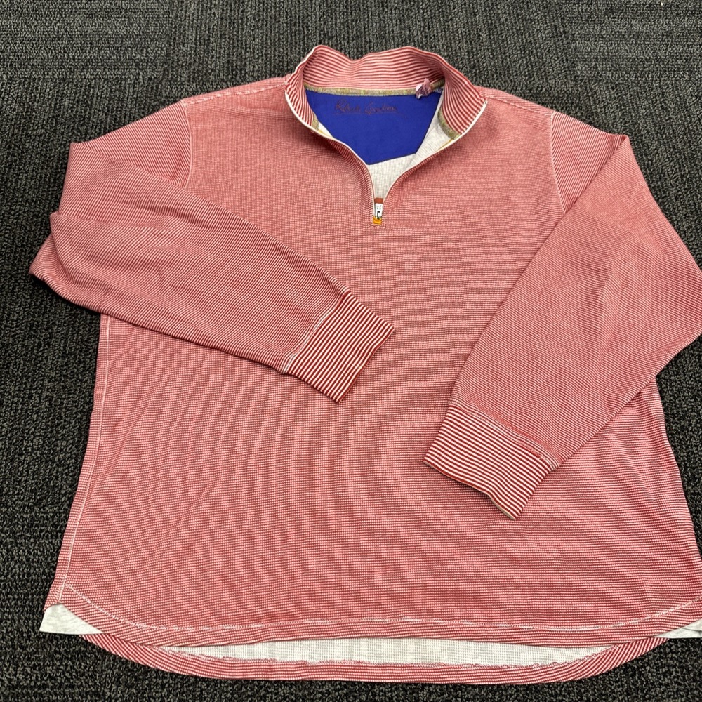Robert Graham Mens‎ 1/4 Zip Sweater Classic Fit Thermal Size XXL Red Striped